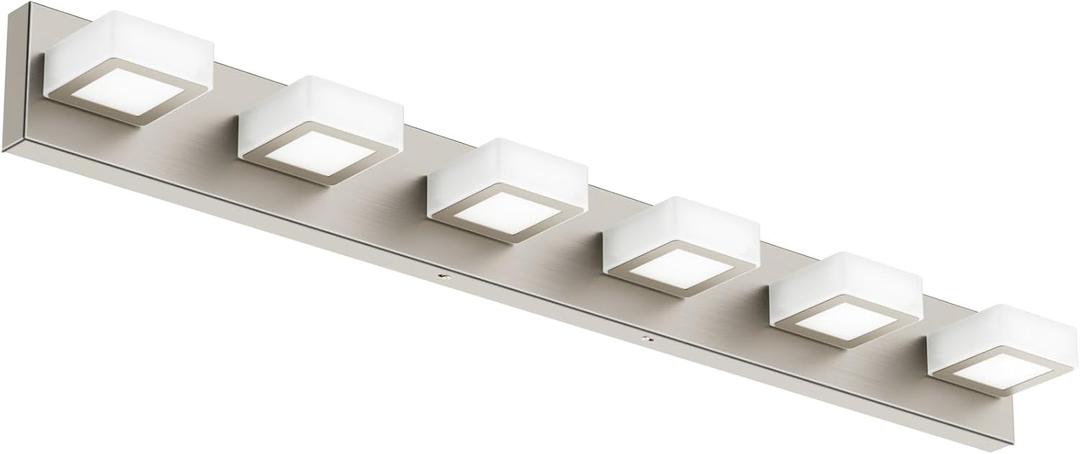 Ralbay 6-Light Brushed Nickel Bathroom Vanity Light Metal Acrylic Modern LED Bathroom Lighting Over Mirror (40.4 inch)