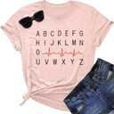Nurse Shirt Women Nursing Tshirt ABC Alphabet Print Graphic Tee Tops Nursing School Gift T-Shirt Blouse (Pink, XL)