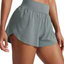 CRZ YOGA High Waisted Dolphin Athletic Running Shorts for Women 3" High Split Comfy Mesh Liner for Gym Workout Track Light Blue Small