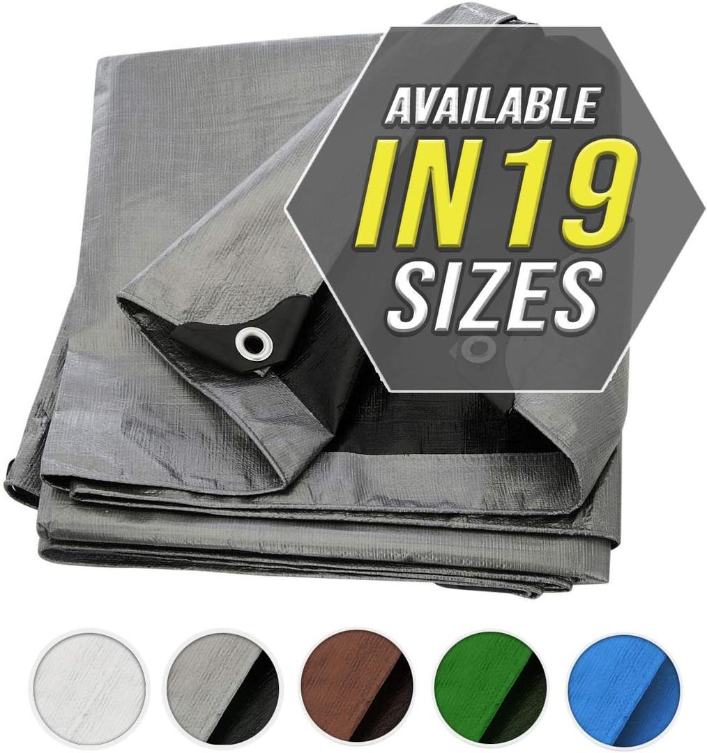 Tarp Cover 10X10 Silver/Black 2-Pack Extremely Heavy Duty 20 Mil Thick Material, Waterproof, Great for Tarpaulin Canopy Tent, Boat, RV Or Pool Cover (10X10)