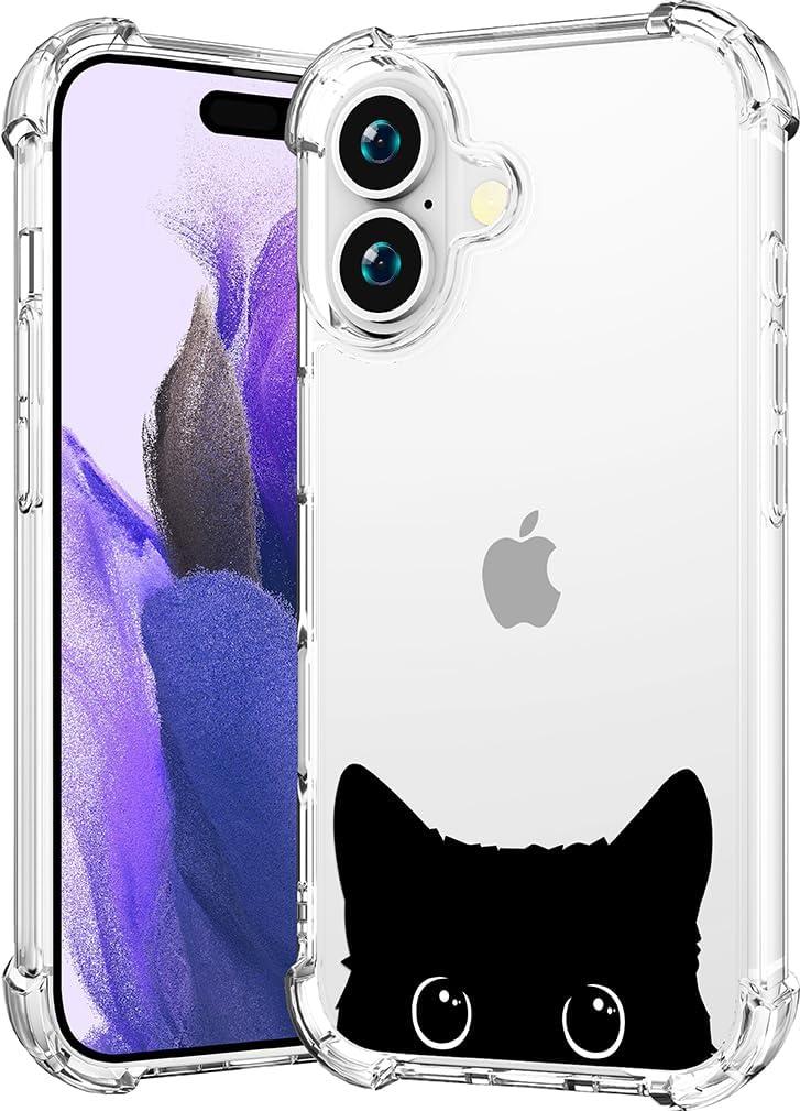 Compatible with iPhone 16 Plus Case Clear Cute for Women - Rugged Phone Cases Funda Protector Cover Skin (Black Cat Ears Animal)