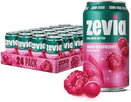 Zevia Zero Sugar Soda, Cran-Raspberry, 12 oz Cans (24-Pack) – Naturally Sweetened, Non-GMO Project Verified, Gluten-Free, Vegan By 06/22/2027