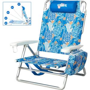 Old Bahama Bay Backpack Beach Chair, Aluminum Lightweight Reclining 5-Position Lounge Chair for Adults Heavy Duty Support 400 LBS Portable Folding with Cooler Bag Camping Chair for Sand Outdoor