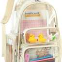 CAMTOP Clear Backpack Heavy Duty Transparent Bag for Stadium Events See Through BookBag for Student School Work Festival Sport Travel (Beige)