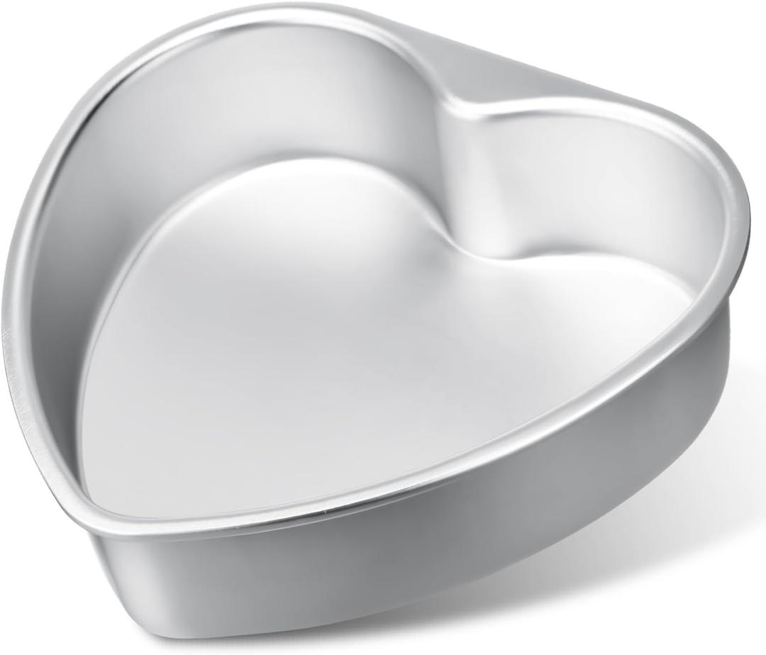 Nuogo 8 Inch Heart Shaped Aluminum Cake Pan Heart Shaped Baking Pan DIY Baking Cake Mold Tool for Valentine Weddings Birthday Party (Silver)