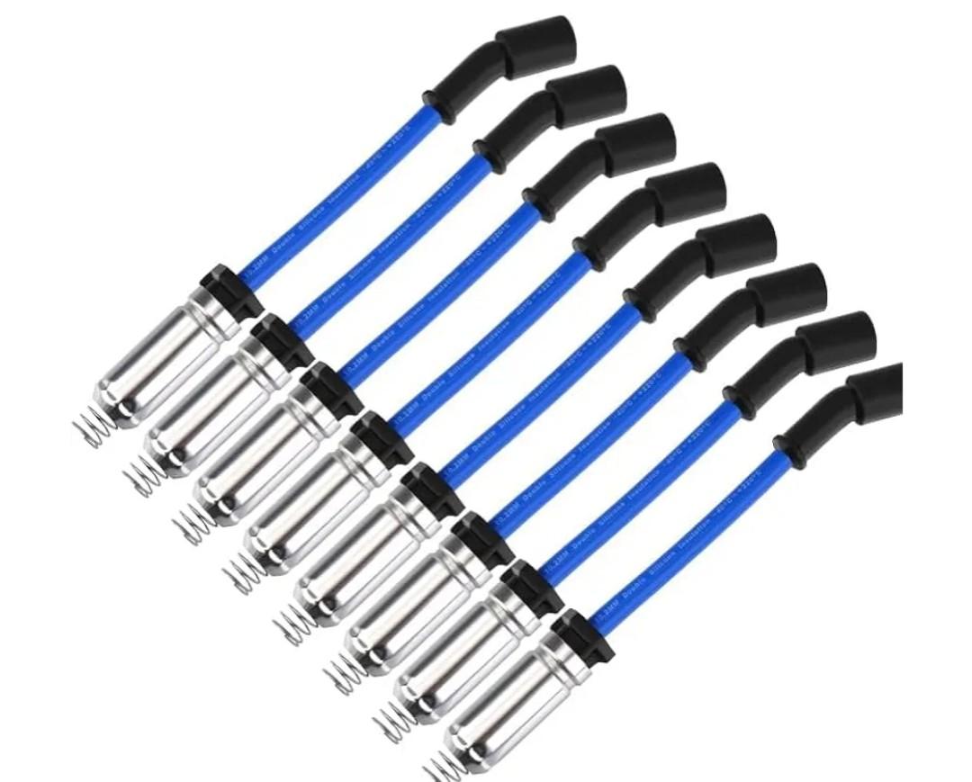10.2 MM Racing Spark Plug Wires for Escalade Avalanche Camaro Colorado Corvette Express Impala Silverado Suburban Tahoe Canyon Savana Sierra Yukon 4.8 5.3 6.0 6.2 7.0 V8 08-20 BLUE