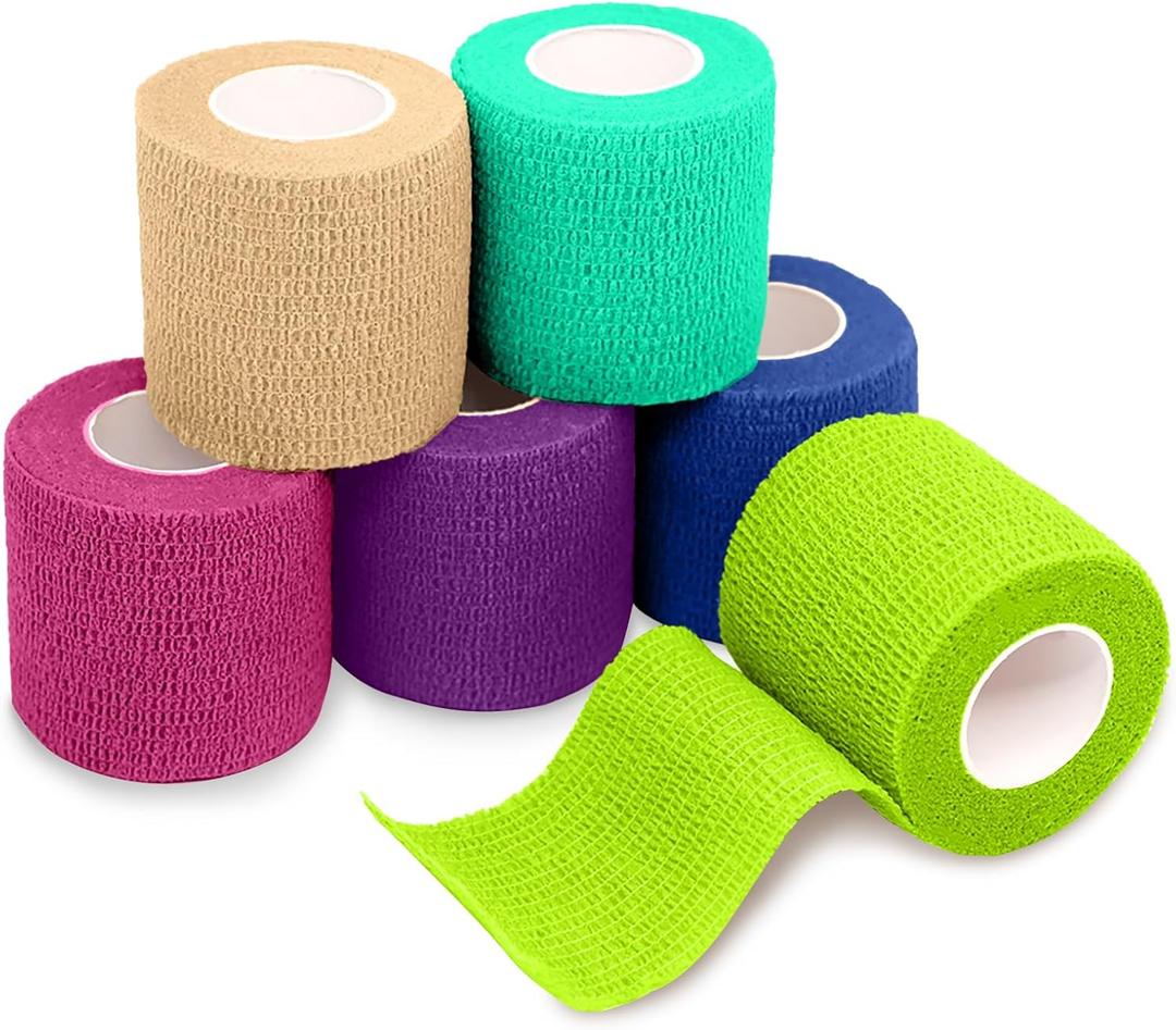 FriCARE Self Adhesive Bandage Wrap, Medical Tape in First Aid Kit, Cohesive Bandages for Wounds Sport Vet, 2 inches X 5 Yards 6 Rolls, Pastel Haven