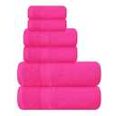 BOUTIQUO 6 Pack Cotton Towel Set, Contains 2 Bath Towels 27x54 inch, 2 Hand Towels 16x24 inch & 2 Wash Cloths 12x12 inch, Ideal Everyday use, Ultra Soft Compact & Lightweight - Hot Pink