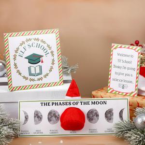 3 Pcs Elf Moon Phases Props Funny Stages of The Moon Scene Stand Props Elf School Cards Lunar Christmas Ideas Decoration Holiday Christmas DIY Activities Accessories