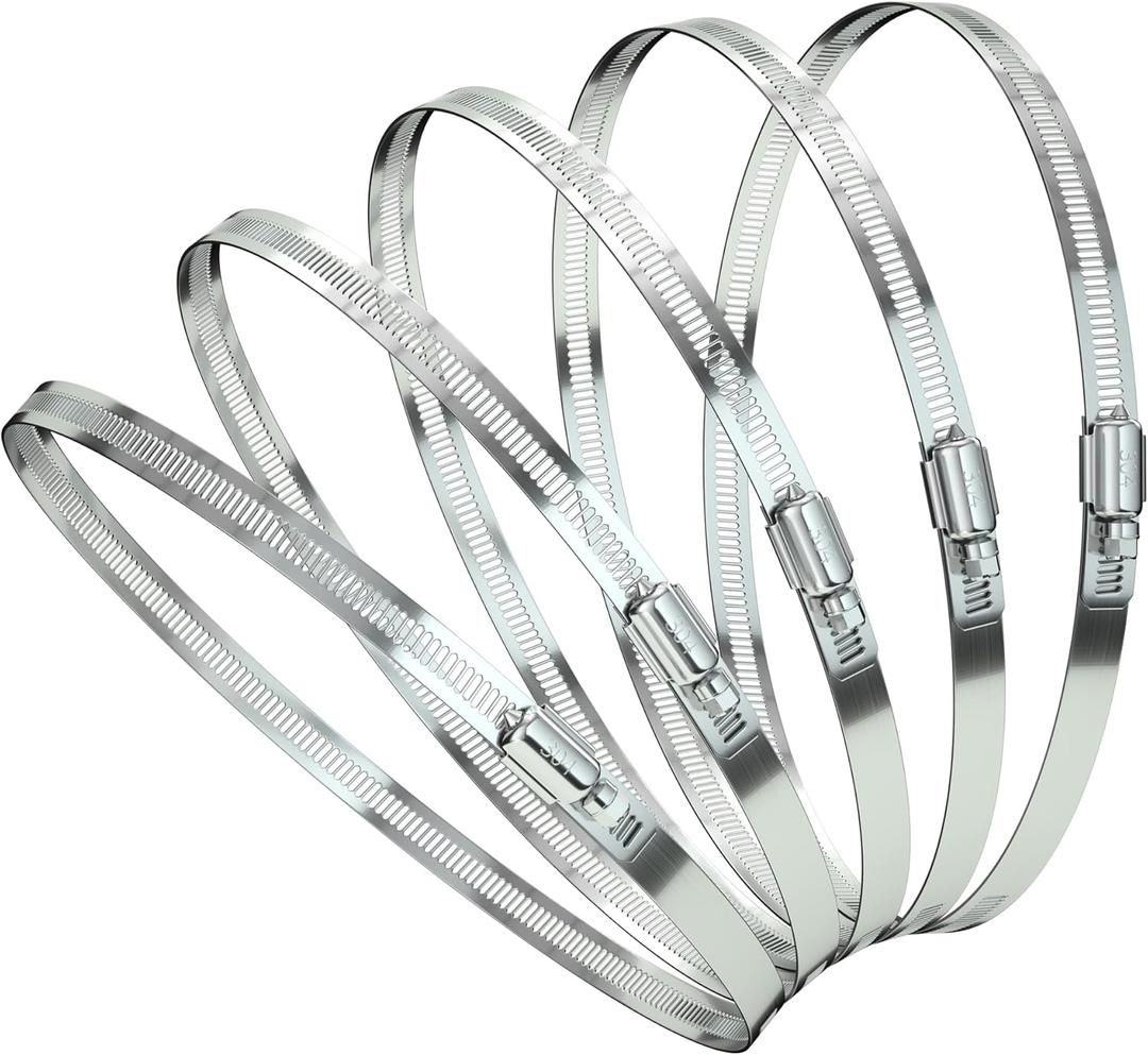 Hose Clamp Set - 5PCS 10 inch 304 Stainless Steel Worm Gear Hose Clamps for Fuel Line,dryer,IntercoolerGarden Water Pipe and Washing machine,Automotive Plumbing,232mm-254mm Hose Clamps