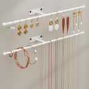 Wall Hanging Jewelry Organizer: 12.6'' Necklace Holder for Earring, Bracelet, Rings, Hairband, Glasses, White 2-Pack, Screws Included