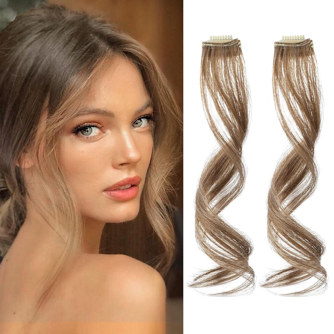 Flufymooz Clip-in Side Air Bangs, 2PCS, Dark Blonde, 12 inch, Synthetic Silk, Straight, Heat Resistant
