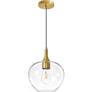 Glass Pendant Lights Kitchen Island, Brass Gold Pendant Lighting Fixtures, Modern Hanging Ceiling Light with 9.45'' Clear Glass Shade for Farmhouse Dining Room Bedroom Hallway(1 Pack)