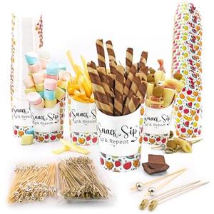 MOA MADE 50 Pc 14 Oz Disposable Charcuterie Cups with Sticks, Charcuterie Cones with Sticks, French Fry Holder, French Fry Containers, Appetizer Cups for Parties