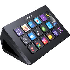 SOOMFON Stream Controller Stream Control Deck with 15 LCD Macro Keys Customizable to Trigger Actions in OBS Twitch YouTube Compatible with PC & Mac for Content Creators Streaming Gaming (Black)