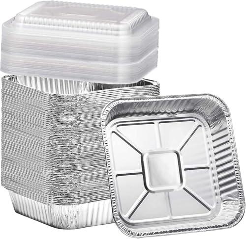 Findful (35 Pack) 8x8 Aluminum Pans with Clear Plastic Lids - Square Baking Cake Pans - Foil Pans with Lids - Disposable Food Containers Great for Cooking, Heating, Storing, Prepping Food