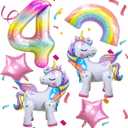 6PCS Self Standing Unicorn Balloons, Unicorn Balloon, Large Rainbow Balloon, Colorful Number 4 and Star Balloons for Girl 4th Birthday Party Decorations Supplies.(4th)