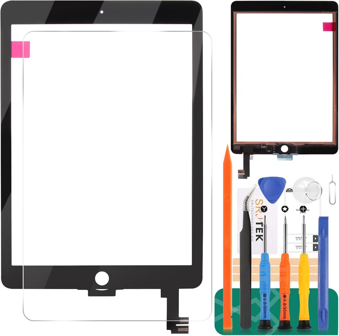 for iPad Air 2 Touch Screen Replacement for iPad Air 2nd Gen 9.7 Screen Replacement A1566 Digitizer Sensor A1567 Touch Digitizer Panel Glass No Home Button Repair Parts Black (Without LCD), Black