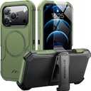 For iPhone 17 Pro Case 6.3" with Belt Clip Holster,Anti-Drop,Shockproof,Heavy Duty Protection,Compatible with MagSafe,w/Screen Protector,with 360 Rotating Kickstand,Green