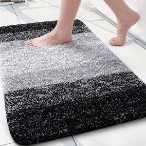 Arotive Microfiber Bathroom Rugs, Shaggy Soft and Absorbent Bath Rug, Non-Slip, Thick Plush Machine Washable Dry Bath Mats for Bathroom, Tub and Shower, 24x16, Black, Rectangular