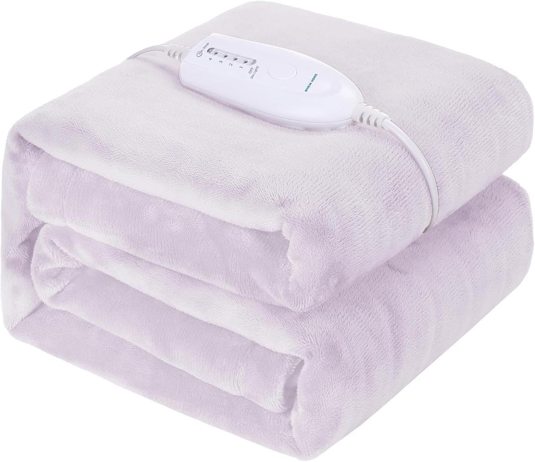 RHEIN HOME Electric Heated Blanket Twin, 62"x84" Purple Electric Blankets Throw with 4 Heating Levels 10 Hours Auto Off Fast Heating Over-Heated Protection Ultra Soft Warm Flannel ETL Certified (Twin, Purple)