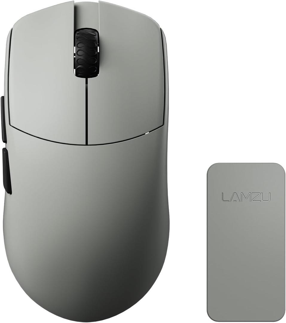 Lamzu Maya 4K Wireless Gaming Mouse, Ultra Lightweight 45g, Huanno Mechanical Switch,26000 DPI, Symmetrical, MCU Nordic 52840, Silver TTC Encoder, PAW3395 Sensor-4K Dongle Included (Gray)