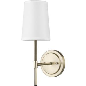 Globe Electric 51861 Clarissa 1-Light Wall Sconce, Matte Brass, White Fabric Shade, Bulb Not Included