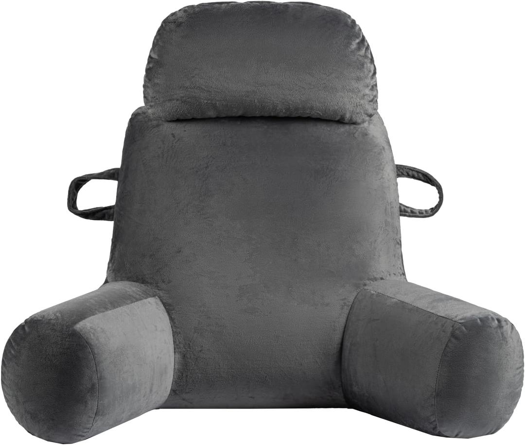 32" X-Large Reading Pillow for Sitting Up in Bed & Post-Surgery Recovery - Super Soft Adjustable Neck Roll Backrest Pillow, Washable Cover for Adults, Watching TV/Gaming(Grey)