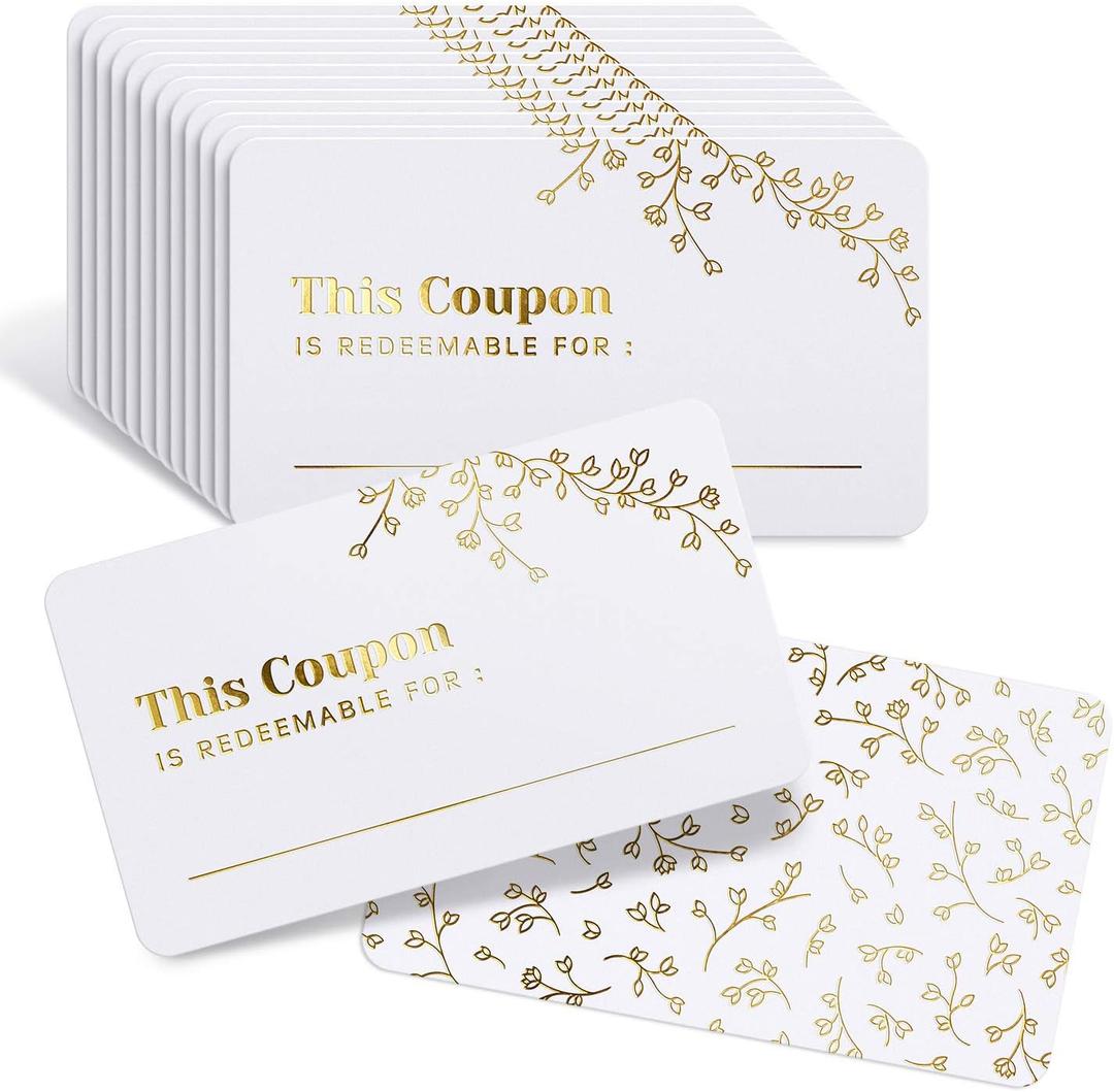 50 Blank Coupon Cards - for Him, Her, Husband, Wife, Mom, Dad, Mothers Day Gift Certificates Vouchers Loyalty Cards Employee Appreciation Gifts - Great for Spas, Restaurants, Hair Salons (3.5x2)