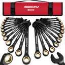 Premium 24-Piece Ratcheting Wrench Set, SAE(1/4-7/8") & Metric(8–19mm) Combination Wrenches, 72-Tooth CR-V Steel with Durable Black Finish, Ratchet Spanners with Roll-Up Tool Pouch for Repair