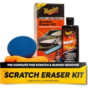 Meguiar's Quik Scratch Eraser Kit, Car Scratch Remover for Repairing Surface Blemishes, Car Care Kit with ScratchX, Drill-Mounted Pad, and Microfiber Towel, 4 Count