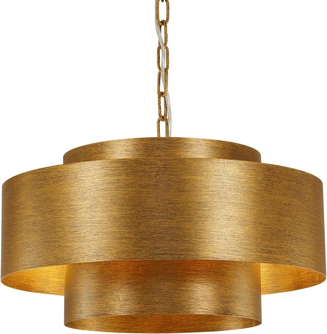 Brass Drum Tiered Chandelier For Dining Room Rustic Foyer Pendant Light, 19.69 inches x 48.78 inches