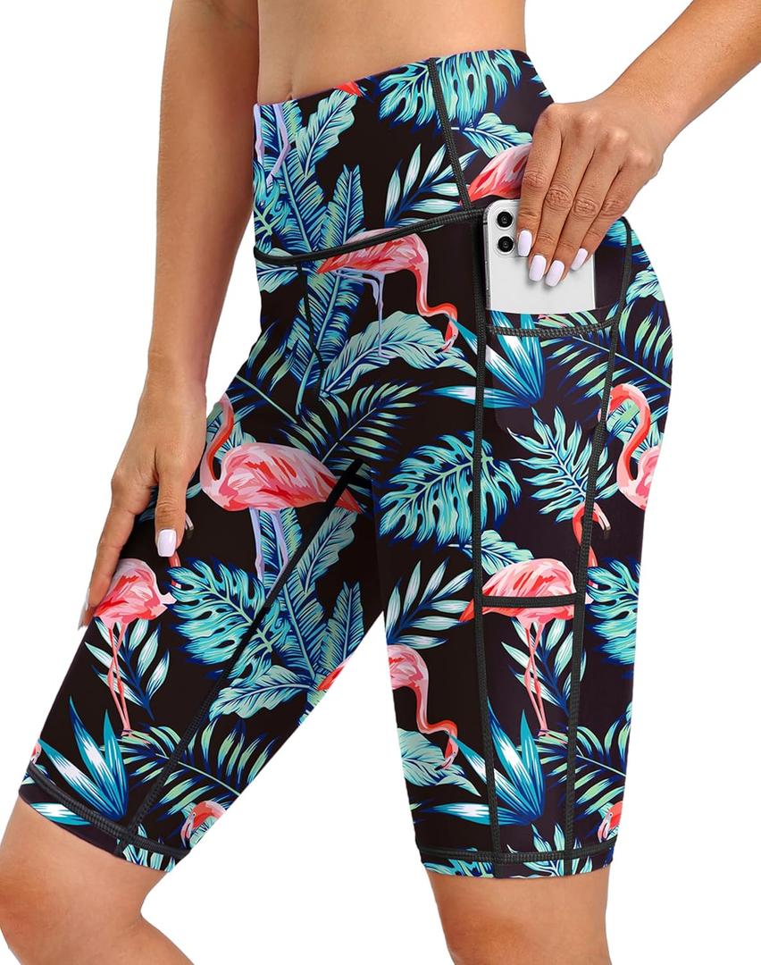 Blouty Women's 9'' Swim Shorts UPF 50+ High Waisted Board Shorts with Pockets Liner Quick Dry Swimsuit Bottoms (4X-Large, Flamingo)