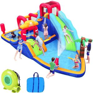 ELEMARA Inflatable Water Slide Bounce House, 10 in 1 Inflatable Water Park with Blower, Water Slides for Kids Backyard for 5, Small