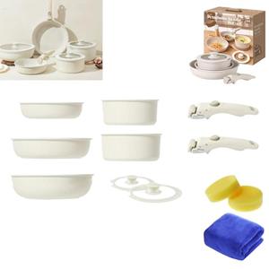 Generic Gourmet Cookware Set, 12-Piece, White, Nonstick Detachable Handle Cookware, Cream White