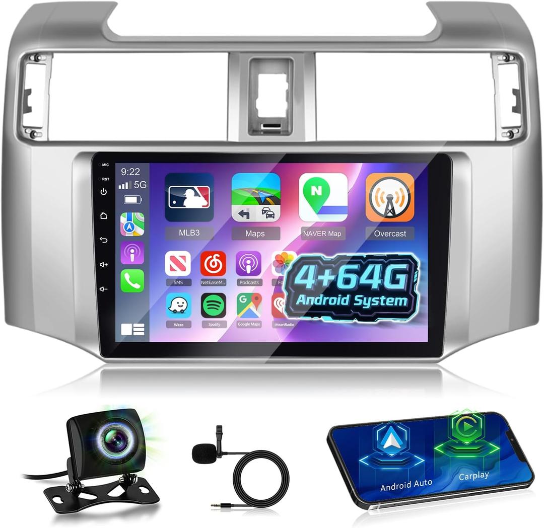 [4+64G] for Toyota 4Runner 2009-2019 Upgrade Radio: NHOPEEW 9 inch IPS Touchscreen Android Stereo - Wireless Carplay and Android Auto, Custom Homepage, 5G/WiFi, GPS, DSP/EQ + Backup Camera + Canbus