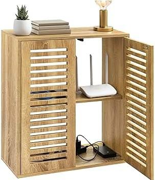 WiFi Router Storage Cabinet, Floor Standing Router Storage Box Modem, Multi-Functional Router Storage Box, Power Strip and Cable Management Hider Organizer for Living Room, Office, Bedroom, Gray (Grey)