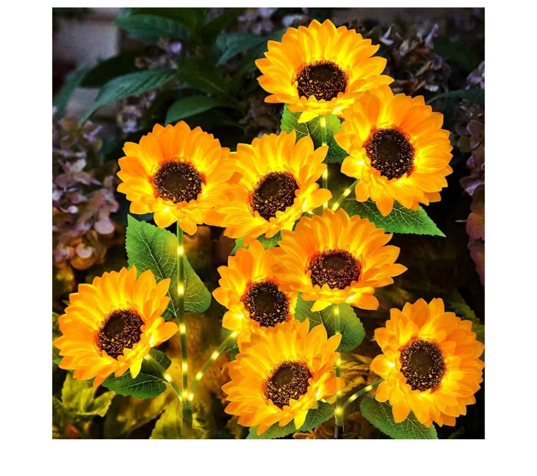 KOOPER Solar Lights Outdoor Garden Decor - Upgraded 3 Pack with 9 Sunflower Lights, Waterproof Solar Outdoor Lights Auto ON/Off Solar Decorative Lights for Garden, Patio, Backyard