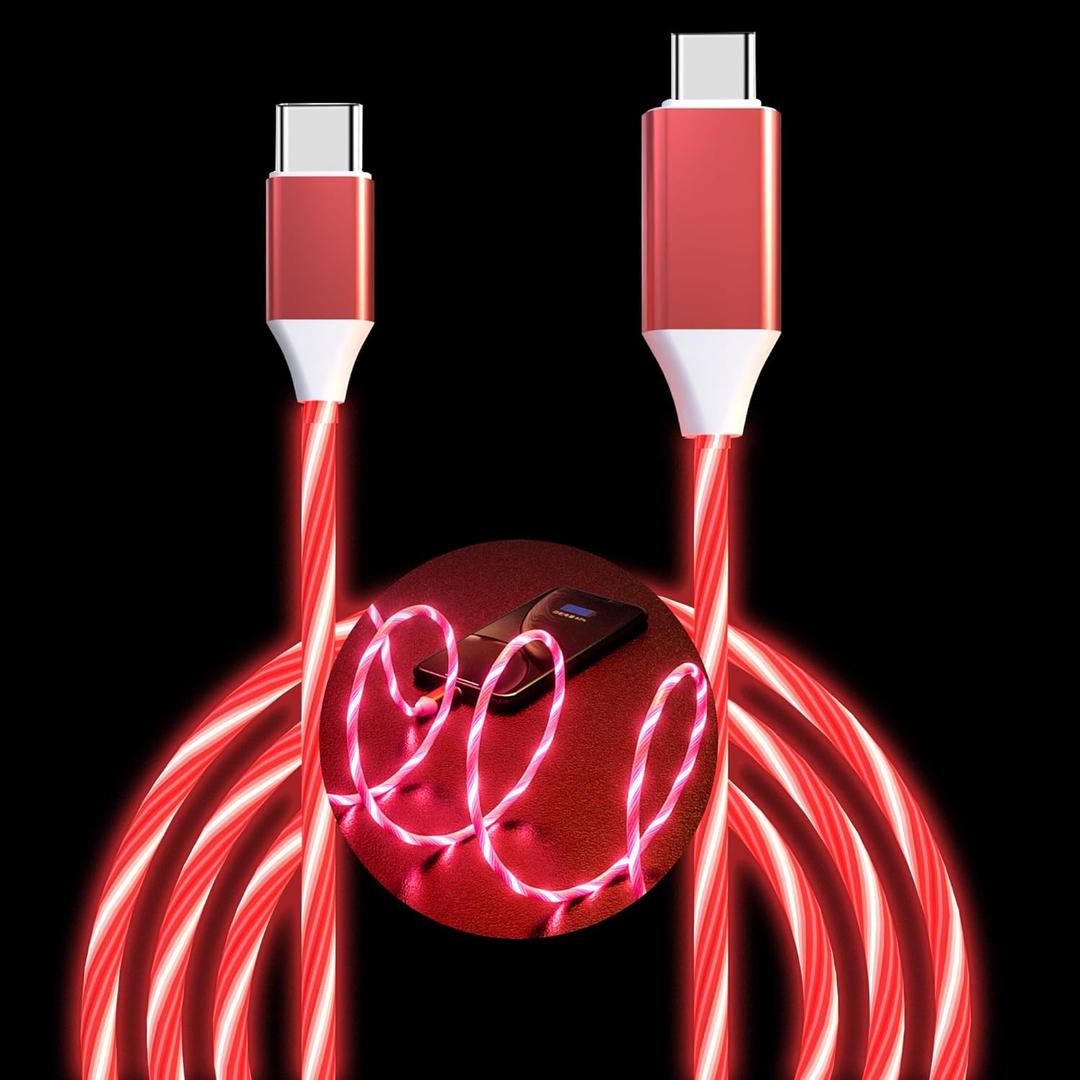 USB C to USB C Cable 3A Light Up C to C Cable LED C to Type C Fast Charging Cord for Samsung Galaxy S23 S22 S21 S20 Ultra, i-Phone 15 Pro Max Plus, iPad mini Pro Air(3.3FT,Red)