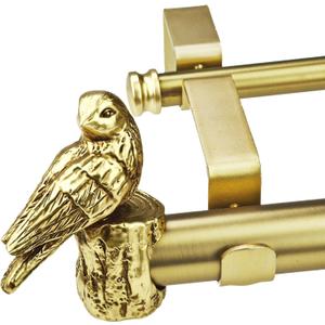 1-1/8 Inch Diameter Brushed Gold Curtain Rod with Bird Design Finials, 36-72'' Telescoping Double Curtain Rods for window width 24-68 inch, Decorative Drapery Rods for Bedroom,Living Room