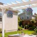 Artificial Flowers Hanging Baskets, 4 Bundles Outdoor Hanging Basket Spring Summer Decoration, No Fade Realistic Fake Flowers Plants for Porch Patio Balcony Home Yard Decor(Purple Blue)