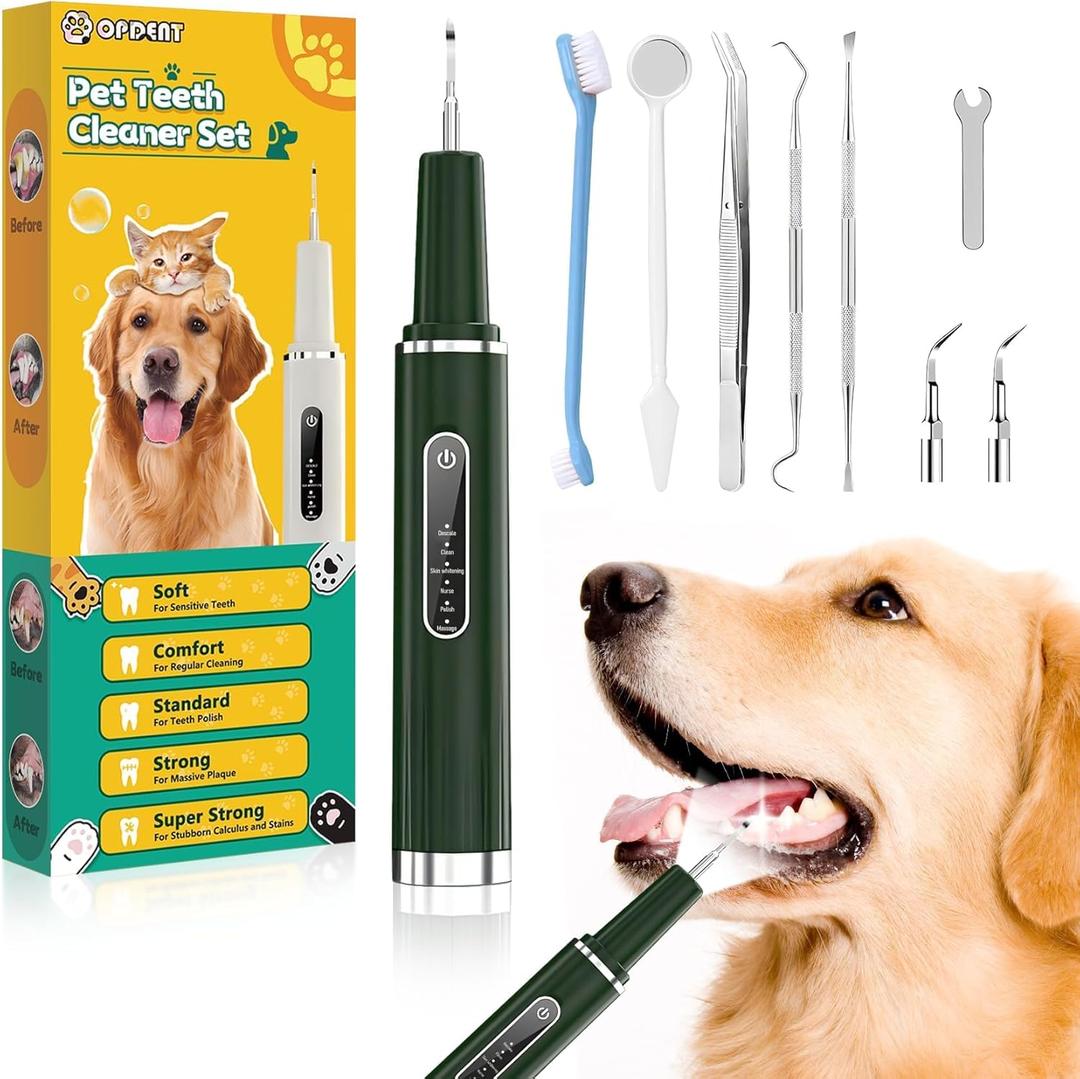Dog Plaque Remover for Teeth - Pet Ultrasonic Tooth Cleaner, Cats and Dogs Tartar Remover for Teeth, 6 Adjustable Modes Dog Teeth Cldaning Kit with LED Light
