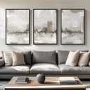 Large Framed Neutral Abstract Wall Art for Living Room, 3 Piece Modern Beige Brown Canvas Artworks, Minimalist Painting Prints for Entryway Hallway Home Office Wall Decor, 24x36 In