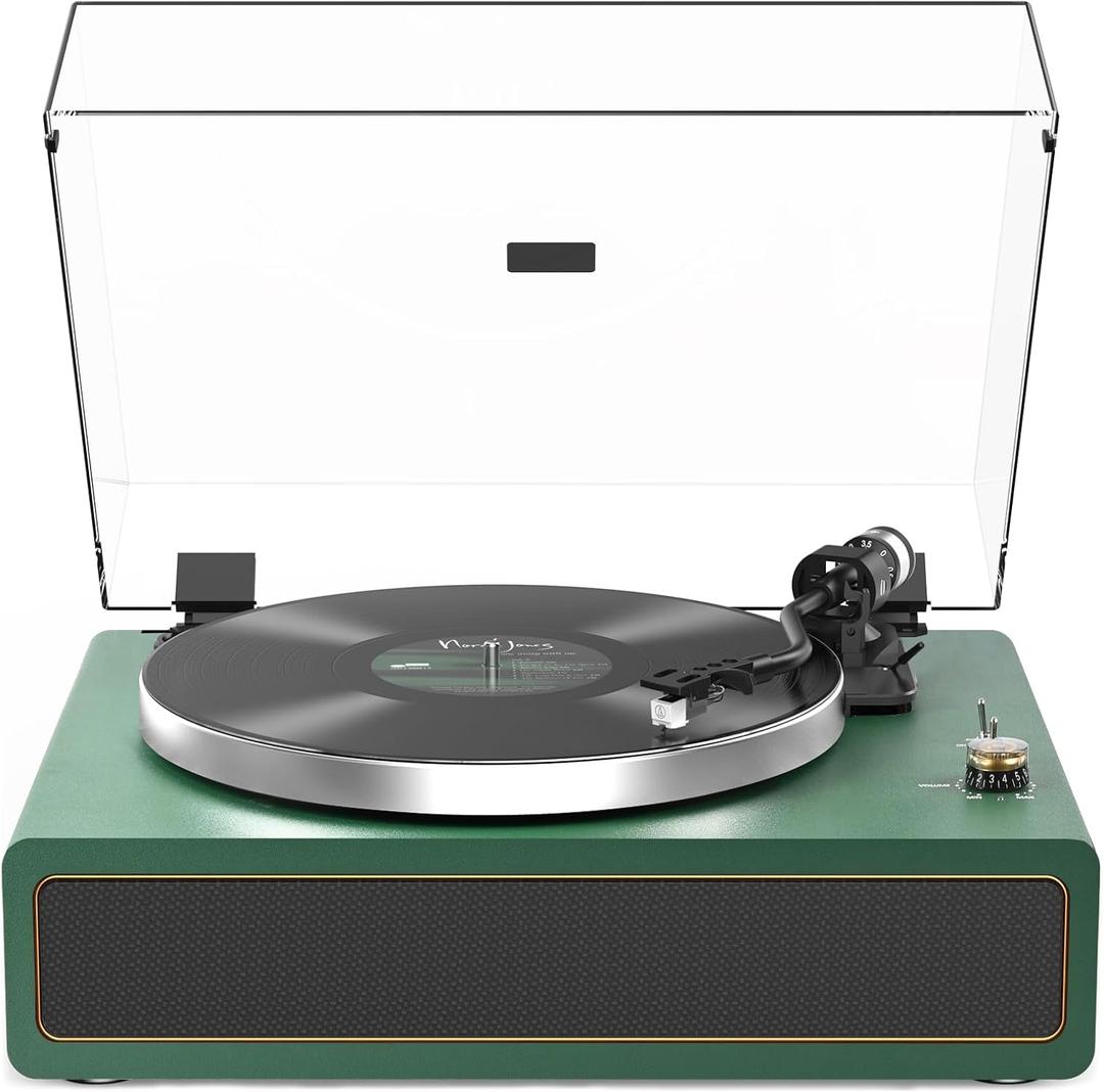 Turntable Record Player with Built-in Speakers, Vinyl Record Player Support Bluetooth Playback Auto Stop 33&45 RPM Speed RCA Line Out AUX in All-in-one Belt-Drive Turntable for Vinyl Records Green
