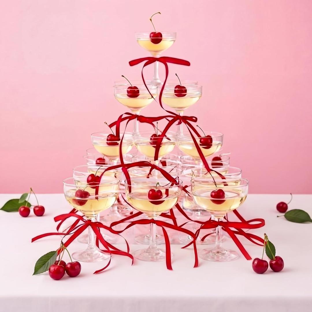 Maxdot 20 Set A Tini Bit Older Espresso Martini Birthday Party Supplies 5 oz Plastic Martini Glasses with Bow She's the Cherry on Top Champagne Tower for Bachelorette Decoration(Red)