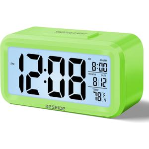 Night Light Digital Alarm Clock Battery Operated with Indoor Temperature, Desk Small Clock,Snooze Model,12/24H Display for Bedrooms Heavy Sleepers Kids Travel Bathroom Green