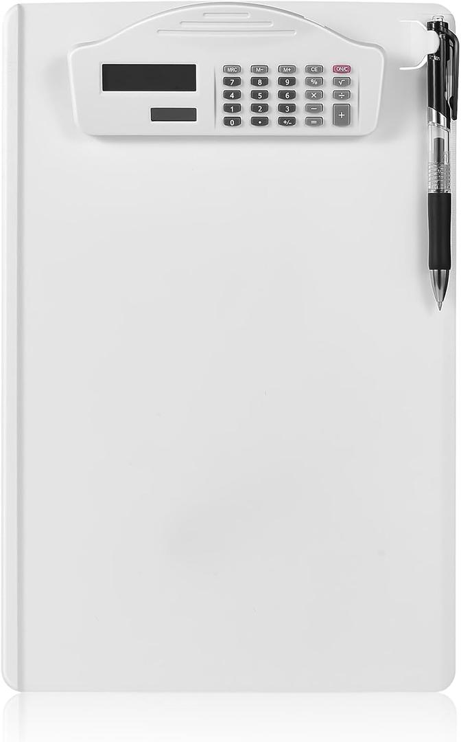 Sunnyclip Clipboard with Pen Holder & Calculator, [20% Thicker & Durable] Plastic Clip Board with Side Ruler, 9x13 Hanging Contractor Clipboard for Letter Size/A4 Paper, for Work, Office, School (White)