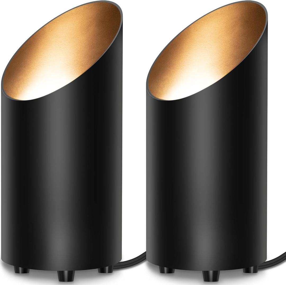 SUNVIE 2 Pack Up Lights Indoor Floor Can Light Uplighting Indoor Spotlight with 2700K GU10 Bulb Accent Lighting Floor Uplighting for Home Plant Picture, UL Listed 5.9 FT Plug Cord & Foot Switch (Black)