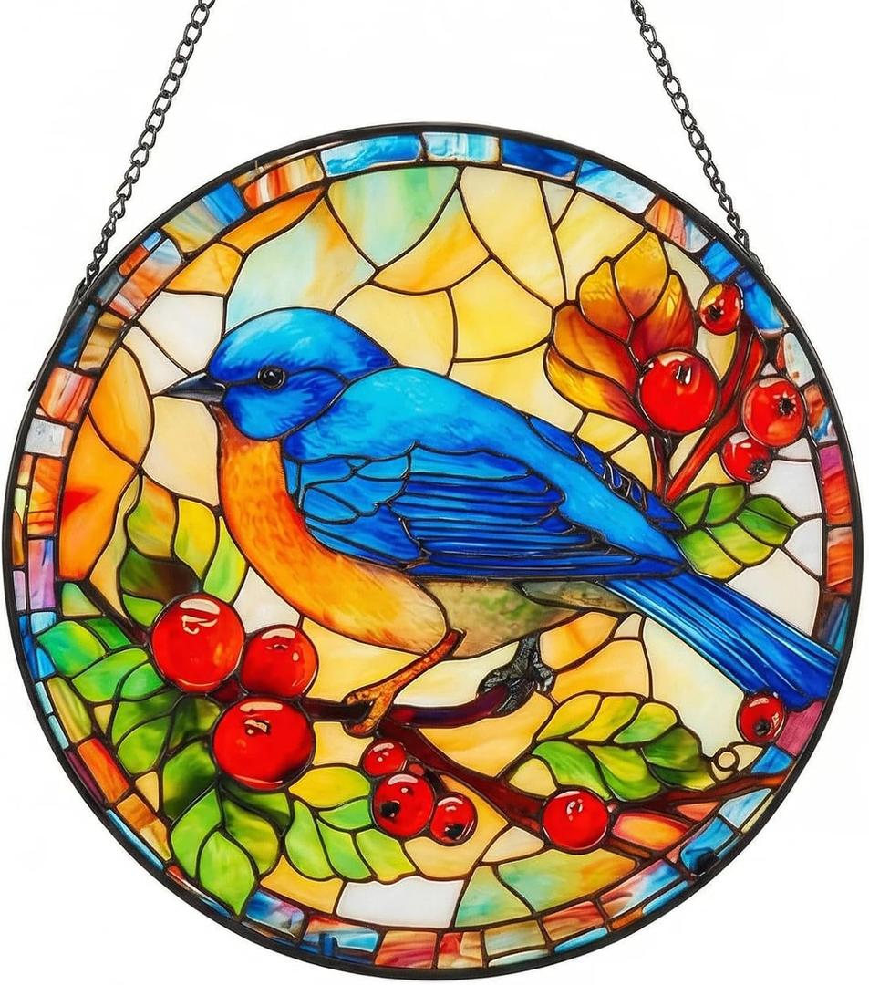 Stained Glass Window Hanging Suncatcher Tree Stained Glass Panel, Decorative Window Sun Catcher for Home,Stained Glass Art Ornament Gifts for Mom, Grandma, Housewarming