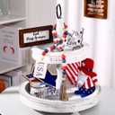 Jetec 4th of July Red White Blue Bead Garland 250th Patriotic Wood Tassle Bead Decorations Red Blue USA Tiered Tray Decor Garland for American Anniversary Independence Day Vase Tiered Tray